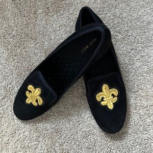 Black suede embellished loafers